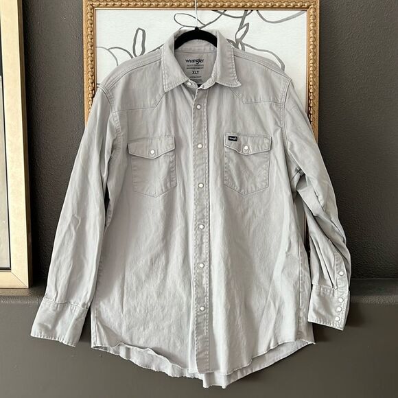 Mens Wrangler Cowboy Collared Shirt - Grey Two Button Front Pockets XL Tall - Picture 1 of 5